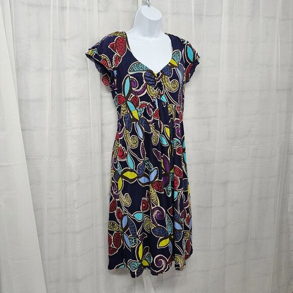 Boden Blue Purple Abstract Leaf Print Jersey Dress Boho Babydoll Y2K Artsy 8 - Picture 5 of 13